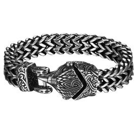 Flonge Nordic Men's Viking Bracelet: Biker Eagle Beak Franco Chain Bracelet Vintage Stainless Steel Celtic Bracelets for Men Norse Jewelry Gift