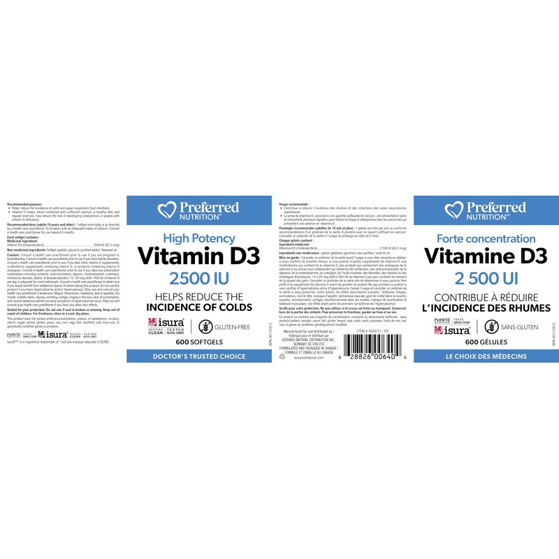 Preferred Nutrition Vitamin D3 2500 IU, 600 softgels