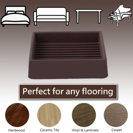 2x2 Square Rubber Furniture Caster Cups, Anti-Sliding Furniture Pads Bed Stopper Floor Protectors with Grip - Protect Any Flooring