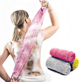 Pinkiou 3 Pack Shower Sponge with Handle, African Exfoliating Net, Exfoliating Net, Bath Sponge, Back Cream Aid for Back, Soft, Durable Nylon, Suits for Daily Bathing for Women and