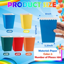 Geiserailie 100 Pcs Mini Popcorn Boxes for Party Colorful Paper Candy Treat Favor Containers Buckets Supplies for Movie Theater Back to School Birthday Carnival Bridal Decorations(Rainbow)