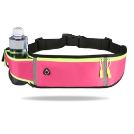 Running Belt with Two Zippered Pockets and Water Bottle Holder, Fits Phone, Keys, Energy Gels – Adjustable Waist Pack for Marathon, Trail Running, Hiking, Jogging, Walking [LD&JR] (Pink)