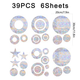 Hiwevvy 39PCS Static Glass Window Clings-8 Sheets Anti-Collision Glass Window Decals for Bird Strikes, Stop Birds Flying into Windows (Ring&Circle)