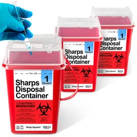 Shop Square Sharps Containers for Home Use, Sharps Disposal, Needle Disposal, Biohazard Containers, Small - 1 Quart - 3 Pack