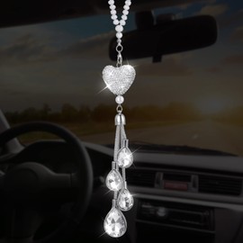 Cobee Heart Diamond Car Hanging Bling Pendant, Crystal Rear View Mirror Charms, Interior Hanging Charm Decoration, Lucky Decor Ornament Accessories for Women