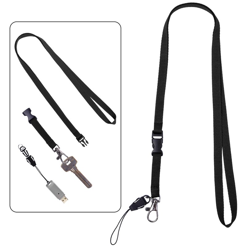 [Wisdompro] ネックストラップ 首かけ 平紐 落下・紛失防止 携帯/スマホ・名札・USBメモリ・キー・マスコット・ホイッスル・笛用 バックル式 着脱機能 カニカン・松葉付き 【10本組