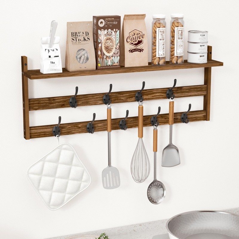 AMBIRD Wall Hooks with Shelf 28.9inch Entryway Wall Hanging Shelf,