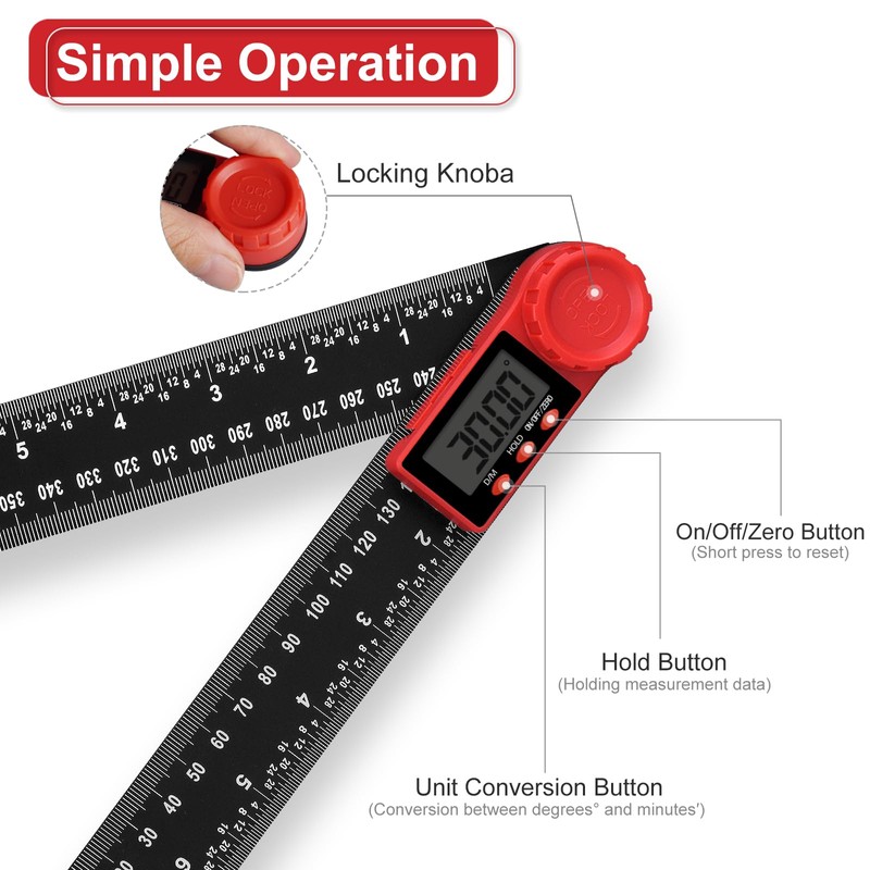 Aweohtle 2-in-1 Digital Protractor with LCD Display, Hold and Locking