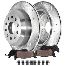 Detroit Axle - Rear Brake Kit for Jeep 2018-2023 Wrangler [Standard Brakes - BRY Code] 12.91" inch Drilled and Slotted Disc Brake Rotors Ceramic Brake Pads 2019 2020 2021 2022 Replacement