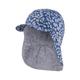 Sterntaler Peaked Cap with Neck Protection Flower for Girls – Children's Hat with UV Protection 30 – Sun Cap Children Made of Cotton, blue