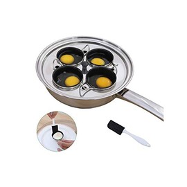 4 Cups Egg Poacher Pan - Stainless Steel Poached Egg Cooker – Induction Cooktop Egg Poachers Cookware Set with 4 Nonstick Large Silicone Egg Poacher Cups+free Silicone Spatula
