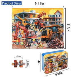 LELEMON Puzzles for Kids Ages 4-8 6-8 8-10,60 Piece Construction Site Puzzles for Kids Boys Girls Children Learning Educational Puzzles Portable Box Pack Toy