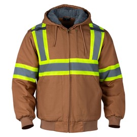 Sicalobo Men's High Visibility Work Jacket, Reflective Waterproof Cashmere Lining Canvas Cold Weather Jacket,Brown,3XL