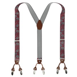 PAPA LEGGENDA Suspenders for Men with Strong Clips, 1.4 Inches Wide Heavy Duty Men's Suspenders Adjustable Y-Back for Work Jeans, Wine Red Cashew Flower