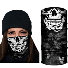 Fast Mask Tubular Face Mask, Tubular Bandana Happy Skull Design, Breathable Fabric, 100% Polyester Microfiber Face Protection with SPF 40 for Men and Women - (Happy Skull Neck Gaiter)