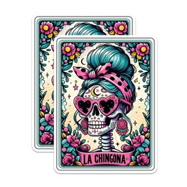 (2 Pack) La Chingona Stickers - Funny Mexican Hispanic Tarot Card Sticker - 5 Inches On Longest Side - Premium Vinyl - for Cars, Trucks, Skateboards, Laptops - Made in USA - BMCS0494