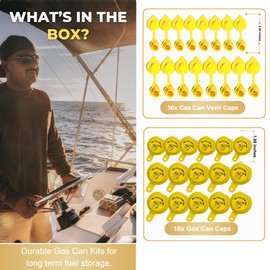 16pcs Gas Can Cap & 16pcs Yellow Gas Can Vent Caps - Fuel Can Vent Caps, Vent Caps For Gas Cans For Plastic And Metal Fuel Jugs, Fuel Gas Can Vent Caps, Fuel Tank Vent Cap, Yellow Vent Cap For Gas Can