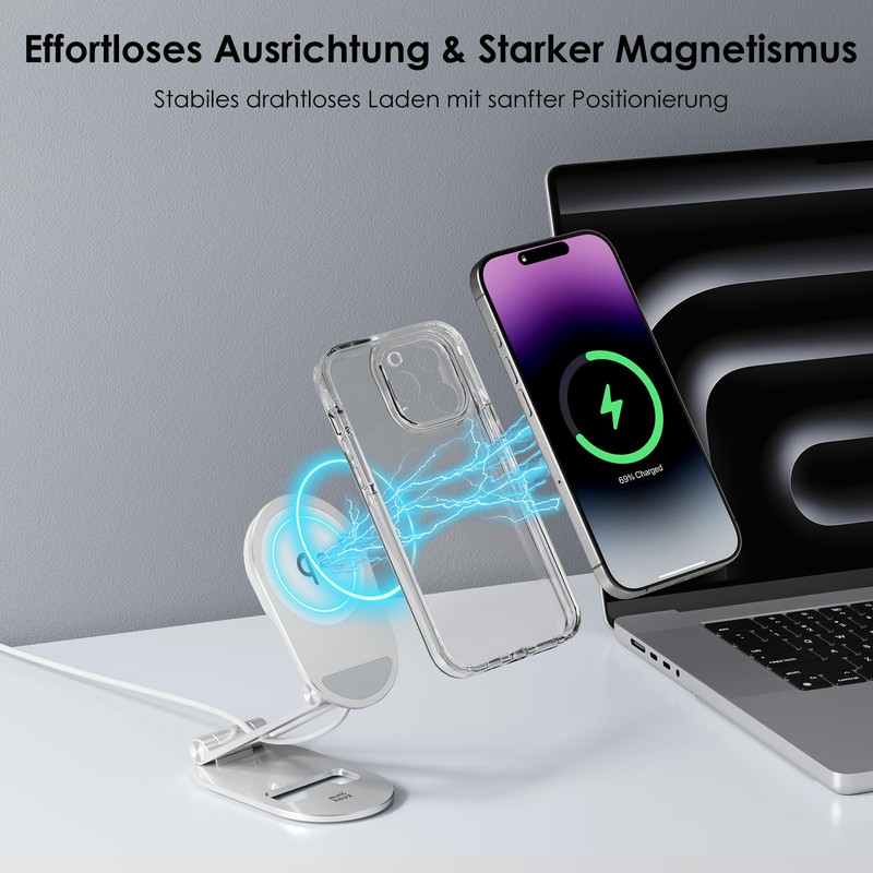 Minthouz Qi2 Magnetic Wireless Charger with Folding Rack