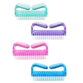 Nail Brushes with Handle, 4 Pieces Nail Fingertip Cleaning Brush with Easy Handle Nail Art Dust Cleaning Brushes for Fingernails and Toenails, 4 Colors