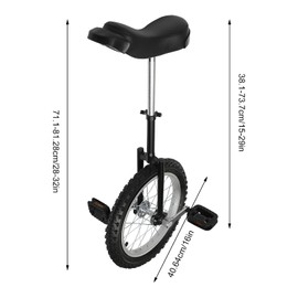 16Inch Wheel Unicycle,One Wheel Bike with Rim and Pedals,Modern Steel Unicycles for Unisex Age 10-60,Outdoor Sports Fitness Exercise Balance Training,Load 286 lb,Height Adjustment 26"-33"
