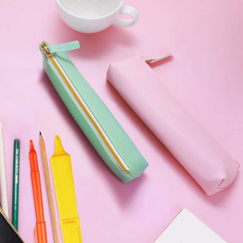 cobee Leather Pencil Case, 2 Piece Pencil Case, green/pink, leather