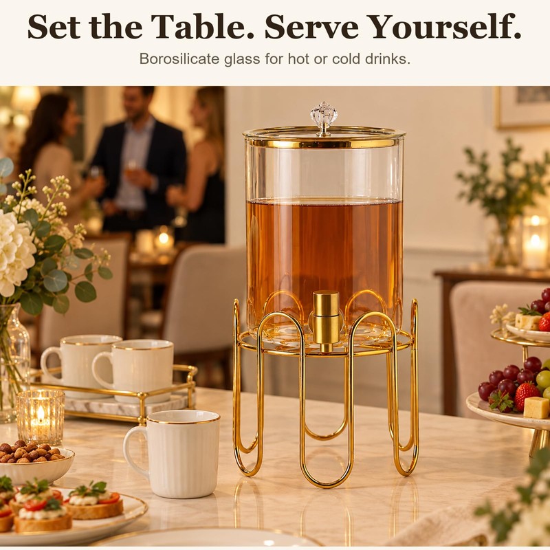 1 Gallon High Borosilicate Glass Beverage Dispenser with Glass Lid,