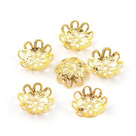 500PCS 10mm Gold Tone Flower Bead Caps Hollow Flower Bead Caps for Jewelry Making (Gold)