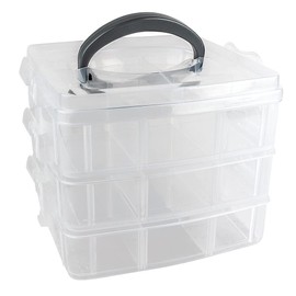 Ideen mit Herz Storage box with lid and carry handle, 18 compartments, transparent, 16.5 x 15.5 x 13 cm, 3 levels with 6 compartments, sorting box for small parts, beads, jewellery, screws