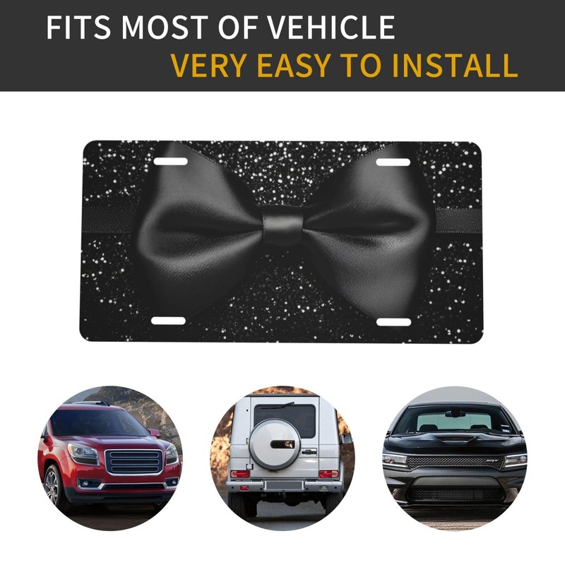 Shiny Black Bow License Plate Decorative Metal Car Plate 12×6