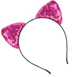 Diadema en la oreja, diademas de lentejuelas con orejas de gato brillantes, hermosas, brillantes, estables, duraderas para la vida diaria, bodas, fiestas, bailes para Navidad, Halloween(16*16*1cm-Rosa roja)
