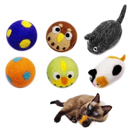 Cat Toy Wool Balls Mice Variety Pack 6pcs Handmade for Indoor Kittens Entertainment Chase Hunting Exercise Without Catnip (MulticolorB6pcs)