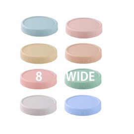 8 Pack Wide Mouth Mason Jar Lids for Ball, Kerr Jars and More, Colored Plastic Reusable Canning Tops with Silicone Rings, Food Grade & Leak-proof