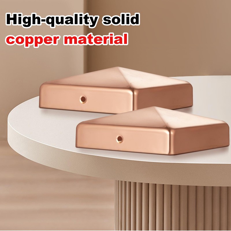 Tandefio 2 Pcs 6x6'' Solid Copper Post Caps Fence Pyramid