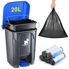 Dog Poop Trash Can Outside, 20L Pet Waste Container with Removable Inner Waste Bin, 150 Waste Bags, Outdoor Dog Poop Trash Bin for Small/Large Dog Families