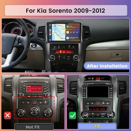 Android Car Stereo for Kia Sorento 2009-2012 Radio 2+64GB 10.1 Inch Touchscreen Car Radio Wireless Carplay Android Auto Support GPS Navigation WiFi Bluetooth FM EQ Backup Camera