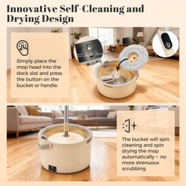 Mesiiloly Electric Spin Self-Cleaning Mop and Bucket, Rechargeable and Cordless Spinning Mop and Bucket Set Separate Dirty Water, Easy Wring Spin Mop and Bucket with Wringer Set for Floor Cleaning