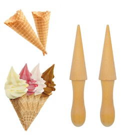 2PCS Ice Cream Cone Mold Cone Roller, Reusable Wooden Cream Horn Molds Waffle Cones Pizzelle Roller Egg Roll DIY Mold for Kitchen Cooking and Baking,Roller Molds