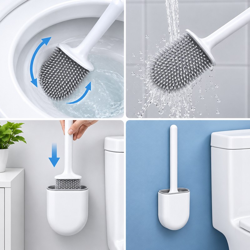 Long Handle Toilet Brush for Bathroom Cleaning – Wall-Hanging Silicone