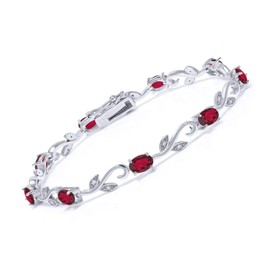 Gem Stone King 925 Sterling Silver 4.63 Ct Oval Red Mystic Topaz Greek Vine 7 Inch Diamond Tennis Bracelet For Women