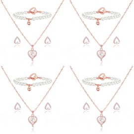 SPRJF Bridesmaid Jewelry Gift Set for Women I Can't Say I Do Without You Heart Pendant Necklace Earrings with Faux Pearl Bracelet Set for Wedding Proposal (ROSE GOLD PLATED 4 SETS)