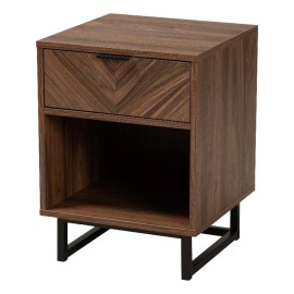 Baxton Studio Sadia Walnut Brown Wood and Black Metal 1-Drawer End Table