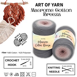 Art of Yarn Macrame Cotton Breeza 80% Cotton-20% Polyester 4 Worsted (Medium),250g(8.80 Oz),225m(246.06 Yds) for Macrame,Wall Hangings,Cushions,Rugs,Bags,Hats & Accessories (Peach, Pack 1)