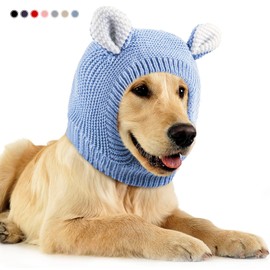 Frienda Quiet Ears for Dogs, Dog Ear Muffs Noise Protection Knitted Dog Hats Pet Ears Warm Dog Ear Cover Winter Hat Dog Snood Head Wrap Bunny Costume for Medium to Large Dogs Cats Pets (Sky Blue)