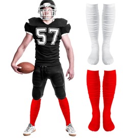 Chuarry 2 Pairs Scrunch Football Socks Non Slip Men Football Socks Extra Long Socks Soccer Socks Over The Knee Athletic (White, Red)