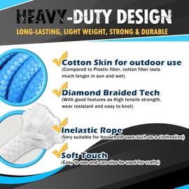 PerkHomy 200 Feet Cotton Rope 3/16" (5mm) Multi Purpose Utility Diamond Braided Cord, Natural Cotton for Clothes Line Camping Crafting Flag Pole, Blue