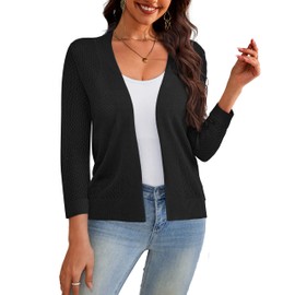U.Vomade Women's Cardigans 3/4 Sleeve Open Front Cropped Cardigan Hollow Out Bolero Shrug Black M
