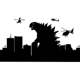 Godzilla Attacking The City Wall Decal Sticker 40" Wide x 22" Tall Matte Black Color