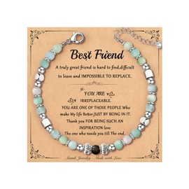 Airmb Inspirational Gifts for Best Friend Bracelets for Women Dainty Moonstone Natural Stone Strand Bracelet 925 Silver Plated Beaded, Unique Gift for Friends Mom Sister Gifts Jewelry