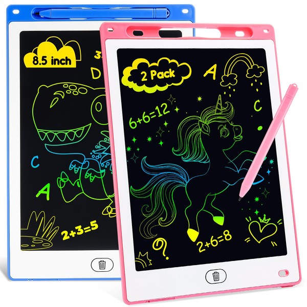 Toys from 2 3 4 5 6 7 Years Boy Girl 2 Pack 8.5 Inch LCD Writing Board Children's Drawing Board with Lock & Erase Function, Children's Toy Christmas Gifts for Children and Adults - Blue & Pink