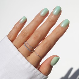 Glamnetic Press On Nails - Honeydewy | Short Squoval Fake Nails in Mint Green with Glazed Finish, Salon Quality | 15 Sizes - 30 Nail Kit with Glue